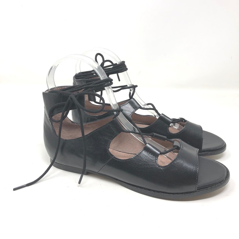 Seychelles Sandals Womens 7.5‎ Black Leather Lace Up Gladiator Ghillie Flats